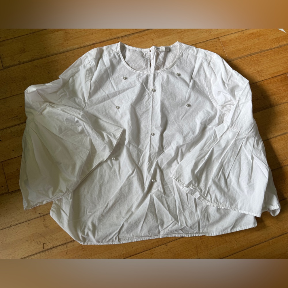 White Pearl embellished bell sleeve blouse